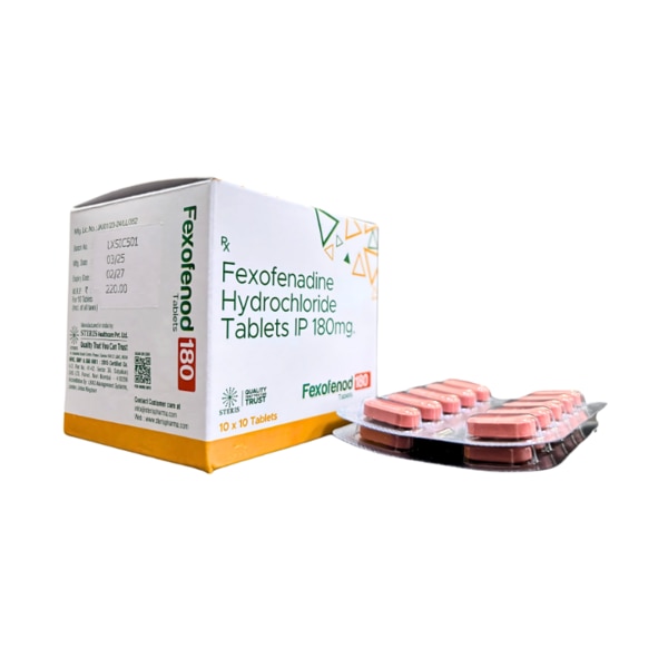 FEXOFENOD 180 is an antihistamine which acts promptly and does not cause drowsiness. It is meant for the treatment of seasonal allergies associated with sneezing, runny nose, itchy/watery eyes, and nasal/ throat itching. In addition, it is helpful in the treatment of chronic urticaria (hives). FEXOFENOD 180 is available in adults and children over 12 because of its minimal side effects and long lasting action.Key Benefits:Quick and long lasting alleviation of symptoms of allergies such as sneezing and itching.Ideal for use during the day due to lack of drowsiness.Chronic hives are associated with skin itching and swelling which is reduced.Relief for both seasonal allergic rhinitis and skin allergiesGood tolerated medicine with good safety profileMechanism of Action:Fexofenadine works as an antihistamine. When the body is attacked by allergens, they secrete histamine which brings about symptoms such as sneezing, itching, as well as watery eyes. Fexofenadine guarantees relief from such reactions by blocking the binding of receptors without causing drowsiness.Instructions on Use:FEXOFENOD 180 should be taken exactly as your doctor prescribed.Generally, it is taken once a day with water.May be taken before, during, or after meals.Do not use alongside fruit juices, as they can impair the efficacy of the medicine.FEXOFENOD 180 should be taken as per the recommended dose, do not exceed.Adverse Effects:Most patients do tolerate FEXOFENOD 180 without any issues.Headaches, lightheadedness, sickness, and dry tongue are possible side effects.Sleepiness and allergic reactions may occur but are rare side effects.Unusual and persistent side effects not to be ignored are reason enough to speak with a doctor.