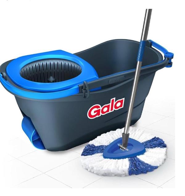 The Gala Spin Mop & Bucket is a convenient and efficient cleaning tool designed for quick and easy floor maintenance. It features a built-in spin mechanism, allowing users to wring the mop effortlessly without bending over or touching dirty water. The bucket has two compartments—one for clean water and one for dirty water—ensuring a hygienic cleaning process. The mop's microfiber head effectively traps dust, dirt, and grime, leaving floors spotless. Ideal for use on various floor types, the Gala Spin Mop & Bucket makes mopping less strenuous, offering convenience and superior cleaning performance.