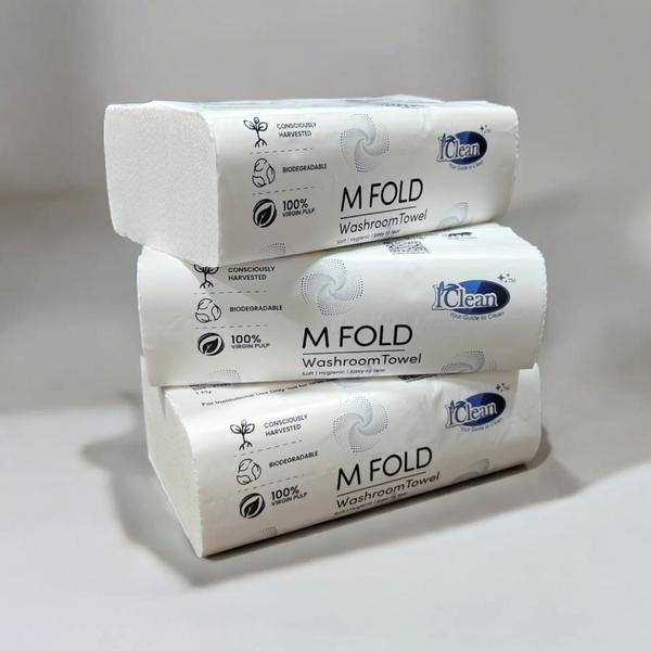 The **I Clean M FOLD Washroom Towel** is a premium-quality paper towel designed for superior hygiene and convenience in commercial and public restrooms. Engineered with absorbent, soft material, it effectively dries hands with minimal usage, reducing waste and costs. Its M-fold design ensures one-at-a-time dispensing, promoting cleanliness and minimizing cross-contamination. Ideal for offices, restaurants, hospitals, and schools, the I Clean M FOLD Towel fits most standard dispensers and offers a reliable solution for high-traffic environments. With eco-friendly materials and efficient performance, it combines practicality with sustainability, making it a smart choice for maintaining hygiene and enhancing restroom experiences.