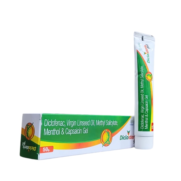 DICLOSTERIS GEL It is a rapid-acting topically-applied formulation that is designed to relieve joint and muscle discomfort. It combines the potent anti-inflammatory and analgesic qualities of Diclofenac with the calming and penetrating properties of synthetic and natural ingredients such as Virgin Linseed Oil, Methyl Salicylate, Menthol, and Capsaicin. This gel can provide targeted relief from conditions such as back pain strains, arthritis, sprains and sports injuries.Key Benefits:Offers immediate and specific relief from joint and muscle discomfort.Reduces stiffness and inflammation the affected areas.Enhances comfort and mobility in ailments such as arthritis and sprains.Increases blood flow at area of applicationIt is non-greasy and easy to apply and quickly absorbed of the skinHow Does It Work:DICLOSTERIS GEL performs its function through the combination of analgesic, anti-inflammatory and counterirritant effects. Diclofenac blocks the enzymes responsible for pain and inflammation. Methyl Salicylate and Menthol create the sensation of cooling and warming that blocks pain signals. Capsaicin helps to reduce transmitting pain through nerves over time, whereas Virgin Linseed Oil helps in greater absorption as well as providing additional benefits.Directions for Use:Apply a thin layer gel to the area affected two to three times per day or according to your physicianApply the gel gently to the skin until completely absorbent.Clean hands after application unless you are treating handsAvoid applying to broken or inflamed skinAvoid contact with the eyes and mucous membranesSide Effects:Redness, irritation to the skin or burning sensations may occur near the area of applicationRare allergic reactions, such as swelling or rash can happen.Do not use it and consult with a physician in case severe signs of an allergic reaction occur.It is not recommended to use for a long time without medical supervision.