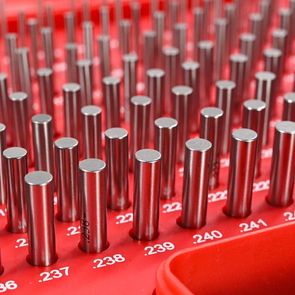 Pin gauges (also known as gauge pins or plug gauges) are precision tools used to measure the diameter or size of holes, slots, and openings. They are commonly used in machining, toolmaking, and quality control environments.Key Features:Material: Usually made of hardened steel or carbide for durability and precision.Tolerance: Available in different tolerance classes (e.g., Class ZZ, Class Z, Class Y, Class X).Sizes: Come in sets with sizes typically ranging from 0.011 inches to 1.000 inches (or metric equivalents).Types:Go/No-Go Pin Gauges: Two pins are used—one that should fit (Go) and one that shouldn't (No-Go).Taper Lock or Double Ended: Some are single-ended, others double-ended with Go and No-Go ends.Common Uses:Checking hole sizesMeasuring slot widthsVerifying dimensions in precision engineeringCalibrating measuring equipment