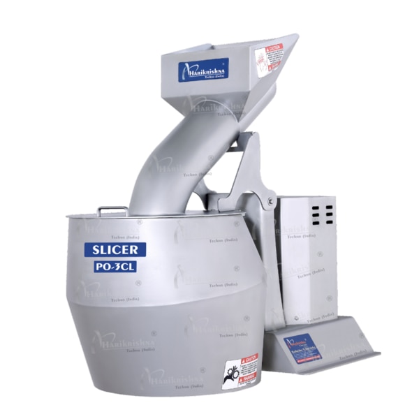 Model Po-3CL cutting machine is a crucial piece of equipment in the production of potato chips, designed to efficiently and consistently sliced potatoes into thin, uniform pieces.Material : Machines are constructed from food-grade stainless steel 304 grade to ensure hygiene and durability.Feeding System : The machine includes a feeding system to bring the potatoes into the cutting process. This can range from simple chutes to automated conveyor systems.Cutting Mechanism : The cutting system is designed for precision and efficiency.Blades are designed for straight cuts or wavy (crinkle-cut) styles.Adjustable Thickness : Our machine can adjust the thickness of the slices, allowing manufacturers to produce different styles of chips.Safety Features are :Safety Guards : Guards to prevent accidental contact with the cutting blades.Emergency Stop Buttons : Emergency stop buttons for immediate shutdown.Interlock Systems : Systems that prevent the machine from operating when safety guards are open.Efficiency :  Minimizing waste and maximizing throughput.Reliability : Ensuring consistent and reliable operation.Maintenance :   Designing for ease of maintenance and repair.