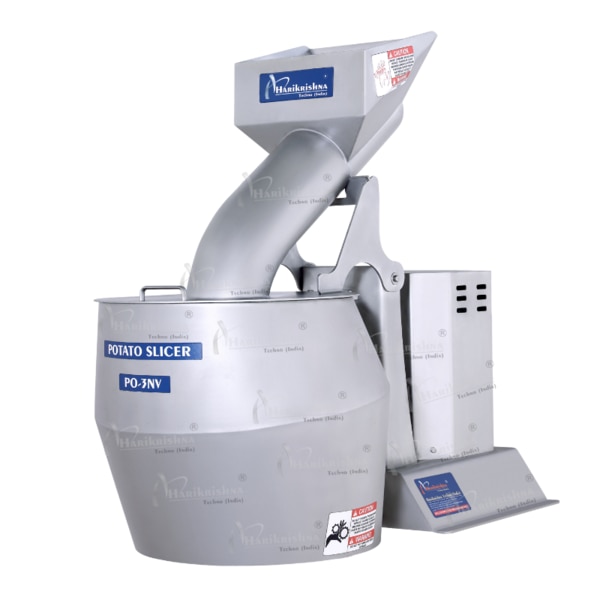 Model Po-3 cutting machine is a crucial piece of equipment in the production of potato chips, designed to efficiently and consistently sliced potatoes into thin, uniform pieces.Material : Machines are constructed from food-grade stainless steel 304 grade to ensure hygiene and durability.Feeding System : The machine includes a feeding system to bring the potatoes into the cutting process. This can range from simple chutes to automated conveyor systems.Cutting Mechanism : The cutting system is designed for precision and efficiency.Blades are designed for straight cuts or wavy (crinkle-cut) styles.Adjustable Thickness : Our machine can adjust the thickness of the slices, allowing manufacturers to produce different styles of chips.Safety Features are :Safety Guards : Guards to prevent accidental contact with the cutting blades.Emergency Stop Buttons : Emergency stop buttons for immediate shutdown.Interlock Systems : Systems that prevent the machine from operating when safety guards are open.Efficiency :  Minimizing waste and maximizing throughput.Reliability : Ensuring consistent and reliable operation.Maintenance :   Designing for ease of maintenance and repair.