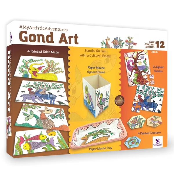Ignite your child's creativity with our Gond Art Craft Kit, perfect for kids aged 9-12! This engaging DIY kit introduces traditional Indian art forms, allowing children to create a beautiful papier-mâché spoon stand and tray, customizable table mats, and coasters while exploring vibrant Gond painting techniques. It also includes two authentic Gond art puzzles for hours of fun and skill-building. Ideal as a gift for girls and boys, this kit encourages imaginative play, cultural learning, and family bonding — where creativity meets education! Give your child the gift of artistic adventure today!Find all your art supply needs in one place! THE ART CITY IN GOREGAON WEST SHOP NO .7 SNEHDEEP CHS . VIDHAYANIKETAN MARG ROAD NO 17, M.G.ROAD GOREGAON WEST - 400 104. website - theartcity.net People also buy from.. CONTECT - 9029548319 - 8169633825