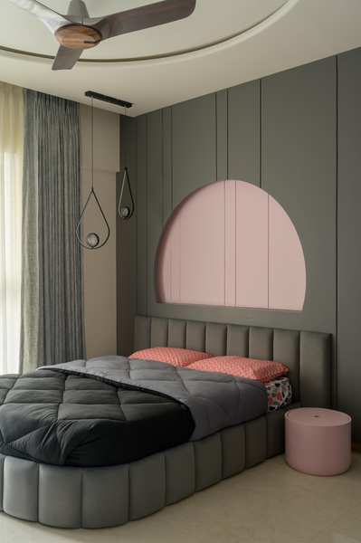 A bedroom is a personal sanctuary designed for rest, relaxation, and privacy. Typically, it is furnished with a bed—the central element—along with complementary furniture like nightstands, a wardrobe or closet, and sometimes a dresser or a desk. Soft lighting, cozy bedding, and calming colors often define the ambiance of a well-thought-out bedroom, promoting a peaceful environment conducive to sleep. Windows may be dressed with curtains or blinds to control natural light and provide privacy. Decorative elements such as artwork, rugs, plants, and personal items can add warmth and character, making the space feel uniquely yours. Many modern bedrooms also incorporate functional features like built-in storage, reading nooks, or tech integrations such as smart lighting and entertainment systems. For couples or individuals, the bedroom often doubles as a retreat from the busy outside world, providing comfort, serenity, and a space to unwind. Whether minimalist or luxurious, the design and layout of a bedroom reflect the occupant's lifestyle and preferences. A well-designed bedroom supports healthy sleep habits, mental well-being, and offers a tranquil escape within the home.