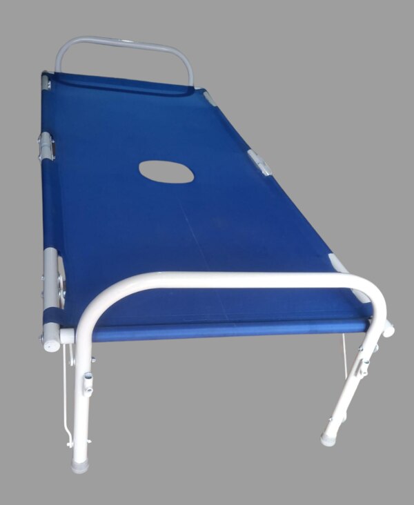The Cholera-Bed is a solution for the toughest of conditions and already proven effective for helping patients in outbreak situations.Designed specifically to handle the extremes of disaster relief.FeaturesFrame work made of strong Steel Tubes.Canvas Velcro Top.9” Canvas center hole & Bowl for Canvas Center Hole.Overall Size: 206L X 90W X 60H cm.Pre-treated with 7 tanks Phosphating Process.Epoxy Powder Coated.Rubber shoe cap on bed legs.For patient safety Support pipe at both ends,vertical and horizontal position.Legs are foldable.Hospital Furniture Manufacturer in India/Gurgaon/Delhi NCRBest Medical furniture supplier/Manufacture in Gurgaon/Delhi NCRHospital Medical Equipments supplier/Manufacture in Gurgaon/Delhi NCR