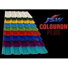JSW Colouron+ is India’s trusted brand for colour-coated steel roofing sheets, combining advanced technology with unmatched durability. Manufactured using the highest quality steel from JSW’s own state-of-the-art steel plants, Colouron+ provides a roofing solution that not only protects but enhances the aesthetics of your home, factory, or commercial space.Why Choose JSW Colouron+?✅ Premium Galvalume Base SteelMade with high-quality galvalume steel that offers superior corrosion resistance, even in coastal and industrial environments.✅ Advanced Paint TechnologyColouron+ uses a multi-layer coating system with high-performance paints that provide long-lasting colour vibrancy and UV protection.✅ Durability That LastsDesigned to withstand extreme weather conditions—heat, rain, and wind—without fading, peeling, or rusting.✅ Eco-Friendly and SustainableMade from recyclable material with eco-conscious processes, ensuring minimal environmental impact.✅ Aesthetic VarietyAvailable in a wide range of colours and profiles to match architectural styles and personal preferences.✅ Assured QualityBacked by JSW's legacy of trust, innovation, and excellence in the steel industry.ApplicationsResidential RoofsIndustrial ShedsWarehousesFarmhousesCommercial BuildingsEducational InstitutionsTechnical SpecificationsBase Material: Galvalume SteelCoating: Zinc-Aluminium alloy (AZ150)Paint System: Polyester/PU/PVDF CoatingThickness Range: 0.30mm to 0.60mmWidth: Customizable optionsWarranty: Up to 10 years (conditions apply)JSW AssuranceWhen you choose Colouron+, you’re choosing more than just a roof. You’re choosing:Long-term savingsReliable after-sales supportA brand trusted by millions across India