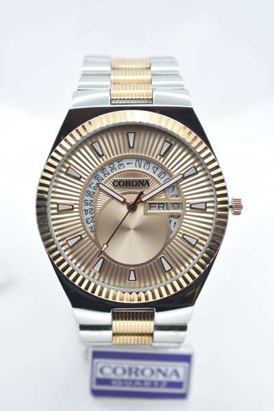 Introducing our Rose Gold Two-Tone Plated Men's Wrist Watch, a masterful blend of elegance and practicality. The exquisite combination of rosegold and silver tones in the case is complemented by a sleek design, while the day and date functions add utility. Elevate your look with this exceptional timepiece, where sophistication meets functionality in a statement of refined masculinity.