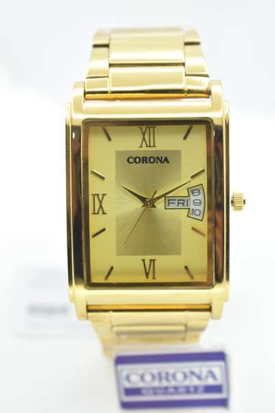 This gold plated rectangular wrist watch is a must have for any man's accessory collection. The watch has a classic design and can be easily dressed up or down.