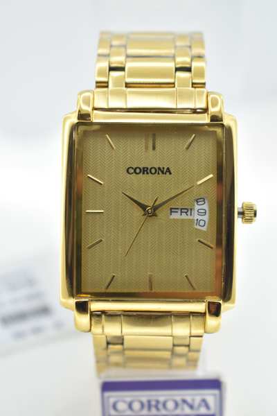 This gold plated rectangular wrist watch is a must have for any man's accessory collection. The watch has a classic design and can be easily dressed up or down.