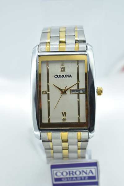 Introducing our Rectangle Gold Two-Tone Plated Men's Wrist Watch, a distinctive blend of modern design and functionality. The unique shape and combination of gold and silver tones in the case create a striking contrast, further highlighted by the convenient day and date functions. Elevate your style with this exceptional timepiece, where contemporary elegance meets practical features, resulting in a statement of refined masculinity that's as bold as it is functional.
