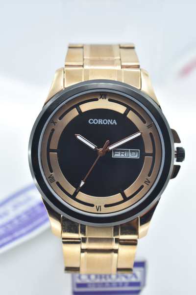 Presenting our Rose Gold Plated Men's Wrist Watch, a harmonious combination of luxury and practicality. The rosegold-plated case exudes sophistication, while the day and date functions add convenience to your daily life. Elevate your look with this exceptional timepiece, where opulence meets usefulness, resulting in a statement of refined masculinity that's as stylish as it is functional.