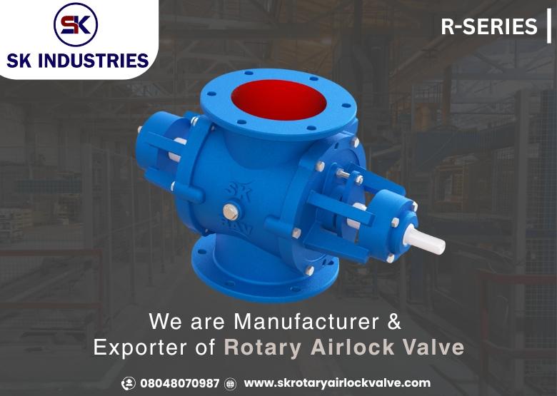 R-Series Rotary Air Lock Valve Manufacturer in India. When it comes to efficient bulk material handling, every component plays a critical role— especially the rotary airlock valve. At SK INDUSTRIES, we proudly introduce the R-SERIES ROTARY AIR LOCK VALVE, engineered with precision and durability to meet the needs of modern industries. As a trusted Rotary Airlock Valve Manufacturer in India, we deliver innovative, performance-focused solutions built for longevity.Technical Specifications:• Body Material: Cast Iron (CI)• Sizes Available: 4', 6', 8', 10', 12'• Inlet/Outlet Type: Round Flange• Mounting Options: Chain Drive & Direct Mount• Surface Finish: Smooth, corrosion-resistant finish• Design Feature: Seamless construction with sturdy build• Motor Compatibility: Geared motor options available as per applicationApplication Areas:Built for a Wide Range of Industries As a leading Rotary Airlock Valve Manufacturer & Suppliers Ahmedabad, Gujarat, India, our valves serve a broad spectrum of industries, including:• Cement & Building Materials• Food Processing & Packaging• Chemical Manufacturing• Pharmaceuticals• Plastic & Polymer Handling• Paints, Dyes & Pigments• Power Plants & Dust Collection SystemsWhether it's for dust filtration, feeding hoppers, or handling abrasive materials, our valves aredesigned to perform with precision and consistency.Customer Benefits:Why Industry Leaders Choose SK Industries• Minimal Air Leakage: Precision design ensures efficient sealing• Long Service Life: High-quality materials reduce wear and tear• Low Maintenance: Simple design for easy servicing and cleaning• Energy Efficiency: Supports smoother operations, reducing power load• Customized Fit: Available in multiple sizes to suit varied systems • Reliable Performance: Delivers consistent discharge even in harsh conditionsWith SK INDUSTRIES, you’re not just investing in a product—you’re investing in reliability, efficiency, and peace of mind.Why SK Industries?Your Trusted Partner in Precision Engineering We’re not just any Rotary Airlock Valve Manufacturer in India—we’re specialists with a deep understanding of industry challenges and system dynamics. From custom engineering support to rapid delivery and dedicated after-sales service, SK INDUSTRIES is committed to adding value at every stage of your project.Get in Touch with Us TodayIf you’re looking for a reliable Rotary Airlock Valve Manufacturer & Suppliers Ahmedabad, Gujarat, India, with a proven track record, SK INDUSTRIES is your go-to partner. Let’s build smarter, more efficient systems together.Contact us now to learn more or request a quote for your specific application.
