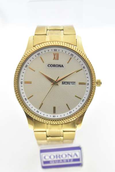 Presenting our Gold Plated Men's Wrist Watch, an icon of sophistication and functionality. The resplendent gold-plated case encases a striking golden dial that exudes luxury. Equipped with day and date functions, this watch is driven by Japanese movement for unparalleled accuracy. Elevate your style with this exceptional timepiece, where opulence meets practicality in a statement of modern masculinity.