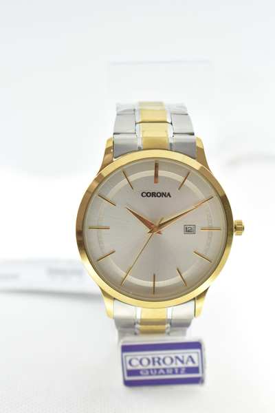 Presenting our Gold Two-Tone Plated Men's Wrist Watch, a harmonious blend of luxury and functionality. The opulent gold-plated case adorned with two-tone accents encases a captivating white dial, while boasting convenient day and date functions for practicality. Elevate your style with this exceptional timepiece, where opulence and usefulness unite in a statement of refined masculinity that's as elegant as it is functional.