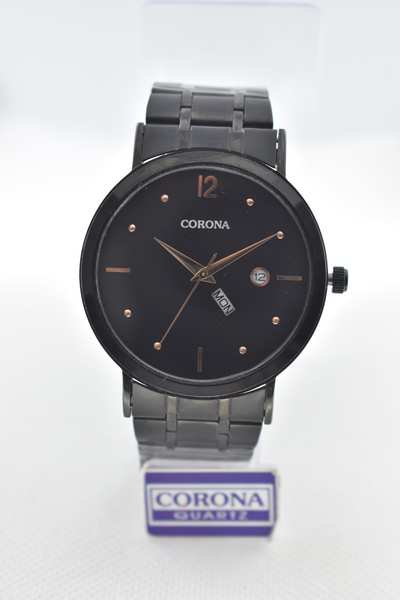 Introducing our exceptional Black Plated Wrist Watch, a fusion of modern aesthetics and precision engineering. The sleek black-plated metal bracelet gracefully embraces your wrist, leading to a captivating black dial that exudes an air of sleek sophistication. Driven by Japanese movement, this timepiece guarantees unparalleled accuracy, while the convenient day and date functions add practicality to its stylish appeal. With a design that seamlessly blends form and function, this watch makes a bold statement of elegance and utility. Elevate your style effortlessly with this remarkable timepiece, where black-on-black refinement meets cutting-edge craftsmanship, promising a sophisticated yet functional accessory for every occasion.