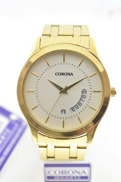 Introducing our Gold Plated Men's Wrist Watch, an icon of sophistication and functionality. The resplendent gold-plated case houses a distinguished white dial, showcasing both day and date functions for your convenience. With a fusion of opulence and practicality, this timepiece is driven by precise Japanese movement. Elevate your style with this exceptional watch, where luxury, utility, and precision seamlessly converge in a statement of modern masculinity.