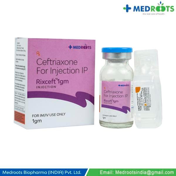 RIXCEFT-1GM (CEFTRIAXONE 1000 MG) Ceftriaxone is used to treat bacterial infections in many different parts of the body. This medicine is also given before certain types of surgery to prevent infections. Ceftriaxone belongs to the class of medicines known as cephalosporin antibiotics. It works by killing bacteria or preventing their growth.