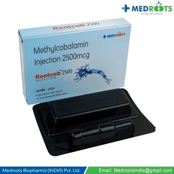 ROOTCOB-2500mcg Injection is a supplement of vitamin B12. It is used to treat low levels of vitamin B12 in your body. Vitamin B12 is essential in the formation of red blood cells and helps in the absorption of iron in the body. It also helps your body use fat and carbohydrates for energy and make new protein. In combination with other vitamins, it helps in strengthening the immune system, improves the metabolism of the body, and is important for the nervous system.
