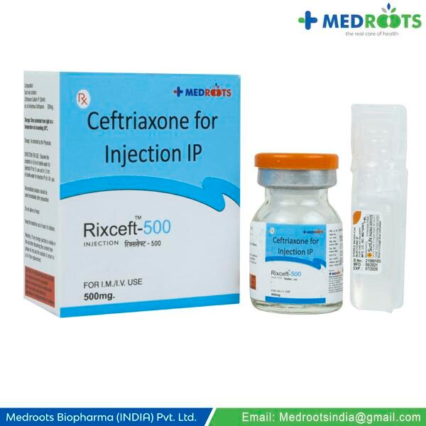 RIXCEFT-500 (CEFTRIAXONE 500 MG)- Ceftriaxone is used to treat bacterial infections in many different parts of the body. This medicine is also given before certain types of surgery to prevent infections. Ceftriaxone belongs to the class of medicines known as cephalosporin antibiotics. It works by killing bacteria or preventing their growth.
