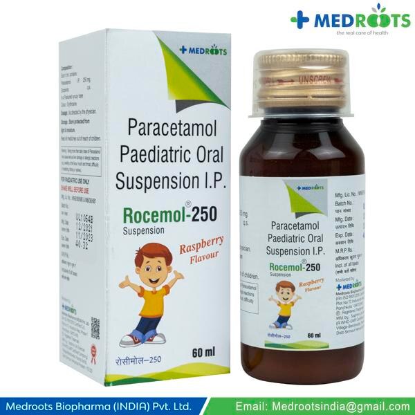 PARACETAMOL 250 MG (Delicious Mango flavor)It is used for mild to moderate pain including headache, migraine, nerve pain, toothache, sore throat, period pains and general aches and pains. It is also used to help reduce a fever (high temperature).