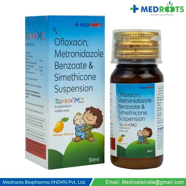 OFLOXACIN 50 MG + METRONIDAZOLE + BENZOAT120 MG + SEMETHICONE 10MG//Ofloxacin+Metronidazole+Simethicone is used in the treatment of diarrhea. Ofloxacin + Metronidazole + Simethicone is a combination of three antibiotics: Ofloxacin , Metronidazole and Simethicone which treat diarrhoea. Ofloxacin kills bacteria by preventing them from reproducing and repairing themselves