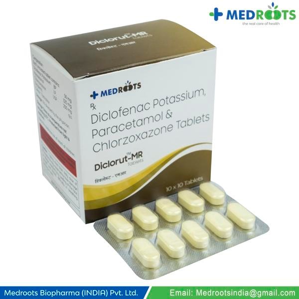 Chlorzoxazone + Diclofenac + Paracetamol is a combination of a muscle relaxant (Chlorzoxazone ) and two pain relieving medicines ( Diclofenac and Paracetamol). The muscle relaxant works on the centers in the brain and spinal cord to relieve muscle stiffness or spasm, thereby improving movement of muscles. The pain relieving medicines work by blocking the release of certain chemical messengers in the brain that cause pain and inflammation (redness and swelling)
