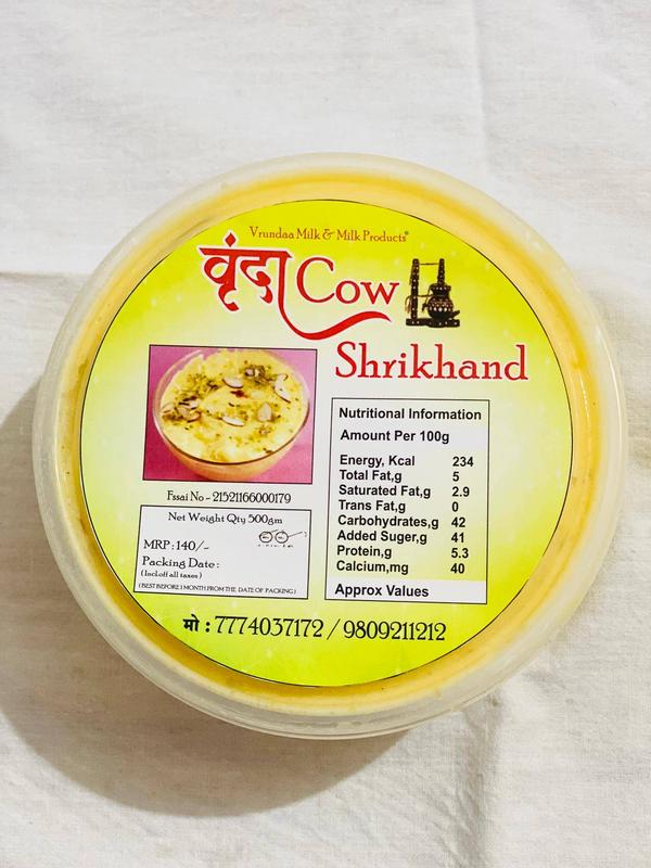 Buy Fresh Shrikhand Online – Made with Pure A2 MilkEnjoy the authentic taste of Vrunda A2 Shrikhand, a traditional Indian dessert crafted with love and purity. Made from 100% Desi Cow A2 Milk, our Shrikhand is smooth, creamy, and packed with natural flavor—perfect for every festive occasion or everyday indulgence.At Vrunda, we blend premium curd, hand-churned from A2 milk, with just the right amount of sweetness and aromatic spices like cardamom and saffron, offering you a dessert that’s as nutritious as it is delicious.Why Choose Vrunda A2 Shrikhand?Made from pure Desi cow A2 milkNo preservatives or artificial flavorsRich, creamy texture and authentic tasteHygienically prepared and lab-testedAvailable in classic and flavored varietiesAvailable for home delivery across Pune, including Katraj, Kondhwa, and other areas.Perfect for:Family meals and festive occasionsHealthy dessert option for kids and eldersPairing with puri or as a standalone treat