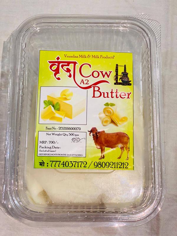 Buy A2 Butter from Desi Gir Cow – Pure, Traditional, and NutritiousExperience the richness of Vrunda A2 Butter, crafted from pure Desi Gir cow milk using traditional methods. Our A2 butter is known for its smooth texture, golden color, and high nutritional value. It’s free from preservatives and chemicals, making it a healthy and natural alternative to regular butter.Made from curd-based churning (bilona method), Vrunda A2 Butter retains all the essential vitamins, omega fatty acids, and gut-friendly properties that support better digestion and immunity.Why Choose Vrunda A2 Butter?Sourced from Desi Gir cows – rich in A2 proteinMade using traditional bilona method100% pure, preservative-free, and hand-churnedBoosts immunity and digestionIdeal for daily cooking, baking, or as a spreadAvailable for home delivery across Pune, including Katraj, Kondhwa, and nearby areas