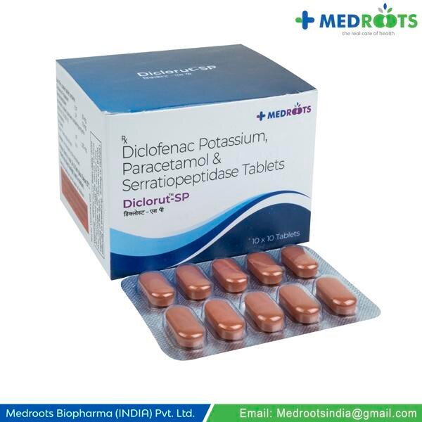 Diclofenac+Paracetamol+Serratiopeptidase 50mg/325mg/10mg Tablet is a combination of medicines that is used for short term relief of pain, inflammation and swelling. It inhibits release of those chemical messengers in the brain that tell us that we have pain. It effectively relieves back pain, earache, throat pain, toothache, periods pain and pain due to arthritis too.