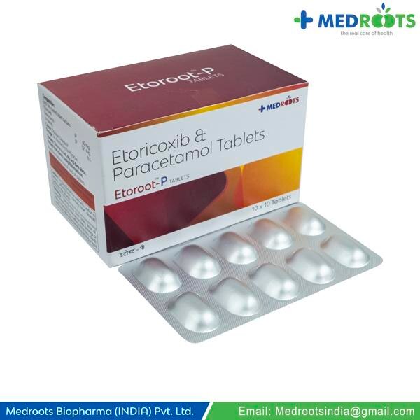 Etoricoxib+Paracetamol 60mg/325mg Tablet is a pain-relieving medicine. It is used to reduce pain and inflammation in conditions like rheumatoid arthritis, ankylosing spondylitis, and osteoarthritis. It may also be used to relieve muscle pain, back pain, toothache, or pain in the ear and throat