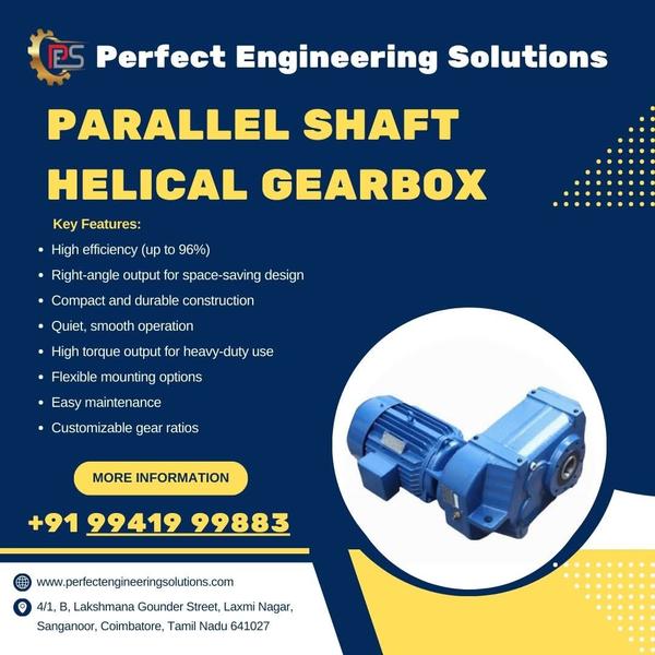 Parallel helical gears, the common one, is used to for power transmission between parallel shafts. Two mating parallel helical gears should have same module, same pressure angle but opposite hand of helix. They offer vibration-free and quiet operation and can transmit heavy load.
