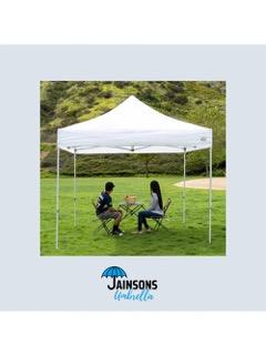 SIZE : 6.5 x 6.5 feet / 2 x 2 meter foldable gazebo tent.MATERIAL USED : Top Cover is 100% Waterproof and UV resistant. Polyester Fabric with P.U.Coating.Frame : Metal Frame with Powder coating. TOOL FREE : Heavy Duty and convenient, easy to remove and put in storage, no tool needed. Frame comes fully assembled, so setup takes 2 or 3 minutes by 2 adultsWHAT IS INCLUDED : FRAME, TOP COVER.ADVANTAGES : Foldable, Reusable, Long Lasting, Water-resistant, easy setup. After sales services are available directly with the seller.ATTENTION FOR USE : Although it is a heavy duty tent we advise to not keep it open in harsh weather conditions like winds and rains. There is an option to nail the tent to the ground at the bottom of each leg.WARM TIP : We suggest to close the tent and put it in the box for long lasting usageMULTIPLE USE OCCASIONS : Perfect for shading, conveniently and flexibly decorates gardens, patios, swimming pools, bbq areas, other outdoor events etc. for having a happy time.ALSO : Can be used indoor and outdoor for promotional activities, wedding and events, camping etc. NOTE: PRINTING CHARGES IF ANY WOULD BE EXTRACHARGES INCLUDES GST