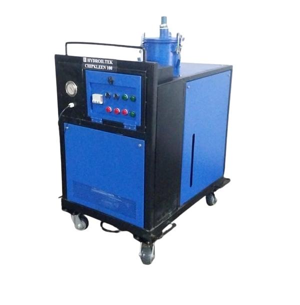 Chipkleen is a Sump cleaner and metal chip removal system. Chipkleen removes the coolant, sludge and metal chips from   the sump, filters the sludge and chips from the coolant and returns the filtered coolant back to the sump.The sludge and chips are collected in a filter basket . The filter basket can be cleaned from time to time.The unit can also be used as a sump cleaner. Coolant or oil from sump is sucked into the machine and can be pumped back after cleaning the sump or transported to another barrel/equipment.The vacuum system of Chipkleen can also be used to clear oil spills in workshop and pits. The oil is collected in the collecting chamber of Chipkleen and can be transported to disposal or recylcling plant. PRINCIPLE OF OPERATIONA high suction vacuum blower sucks the liquid into the collecting tank through a basket filter. Impurities and sludge in the liquid is retained by the basket filter and clean liquid is collected in the collection tank. A submersible pump in the collection tank is used to discharge the liquid back to the sump or any other barrel/recycling system.APPLICATIONS: 1)	Removal of chips and sludge from coolant sump 2)	As a sump cleaner3)	For removing oil spills and waste in shop floors.