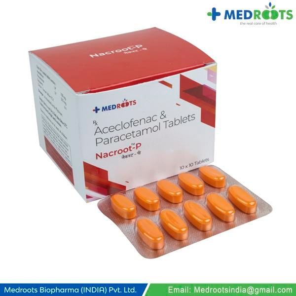 Aceclofenac+Paracetamol 100mg/325mg Tablet is a pain-relieving medicine. It reduces pain and inflammation in conditions like rheumatoid arthritis, ankylosing spondylitis, and osteoarthritis. It may also relieve muscle pain, back pain, toothache, or pain in the ear and throat.