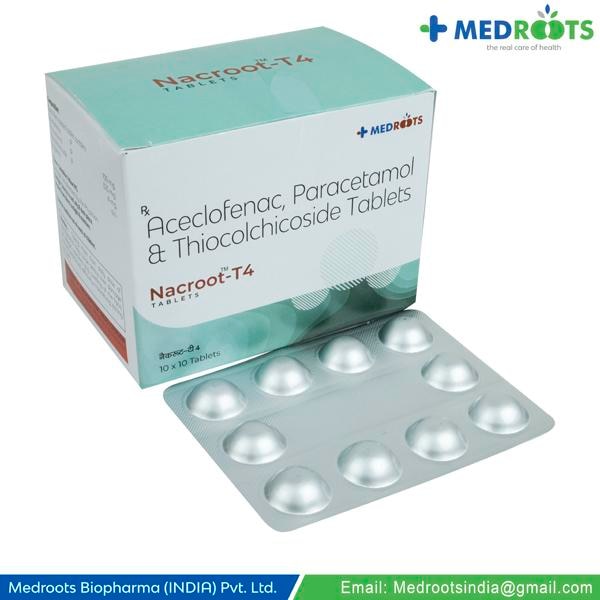Thiocolchicoside + Aceclofenac + Paracetamol is a combination of a muscle relaxant (Thiocolchicoside ) and two pain relievers ( Aceclofenac , Paracetamol). The muscle relaxant works on the centers in the brain and spinal cord to relieve muscle stiffness or spasm and improve movement of muscles. The pain relievers work by blocking the release of certain chemical messengers in the brain that cause pain and inflammation (redness and swelling).