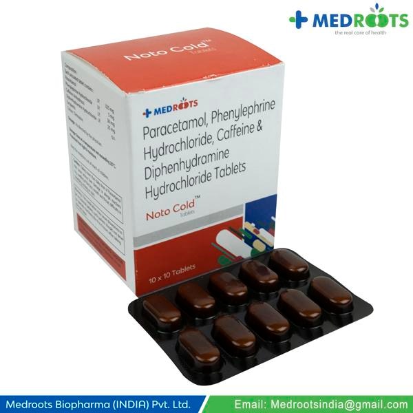 affeine+Diphenhydramine+Paracetamol+Phenylephrine is a combination of four medicines: Paracetamol, Caffeine, Diphenhydramine, and Phenylephrine. This combination is helpful in relieving the symptoms of cold such as body ache, headache, fatigue, fever, watery eyes, sneezing, cough, sore throat, runny and stuffy NOISE