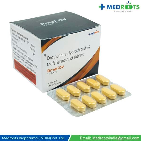 Drotaverine + Mefenamic Acid is a combination of two medicines: Drotaverine and Mefenamic Acid, which relieves abdominal pain and cramps. Drotaverine is an anti-spasmodic medicine which relieves contractions (spasms) associated with smooth muscles in the abdomen. Mefenamic Acid is a non-steroidal anti-inflammatory drug (NSAID). It works by blocking the release of certain chemical messengers that cause abdominal pain and inflammation (swelling).