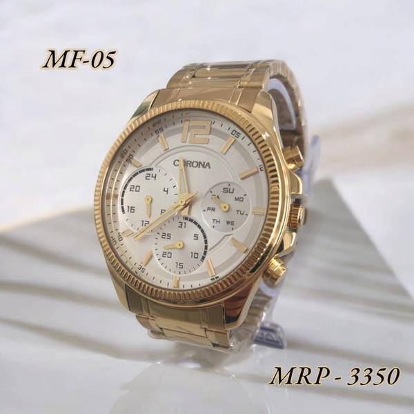 Make a statement with our multifunction wrist watch featuring a striking golden case paired with a crisp white dial. Designed for clarity and class, this watch displays the time, day, date, and includes a 24-hour subdial—all in one elegant piece. The contrast of gold and white offers a timeless look that suits both formal and everyday wear.