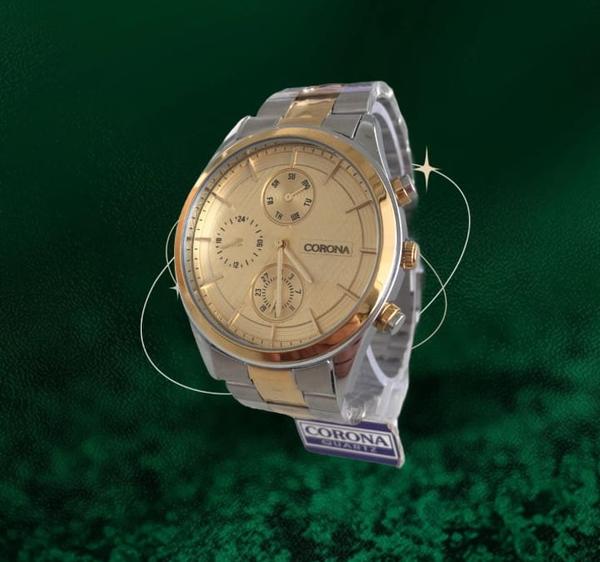 Refined and radiant, this multifunction wrist watch showcases a stunning gold two-tone case paired seamlessly with a golden dial. Designed to impress, it offers full functionality with time, day, date, and 24-hour displays—all in one elegant package. A true statement piece for those who favor luxury with a touch of modern flair.