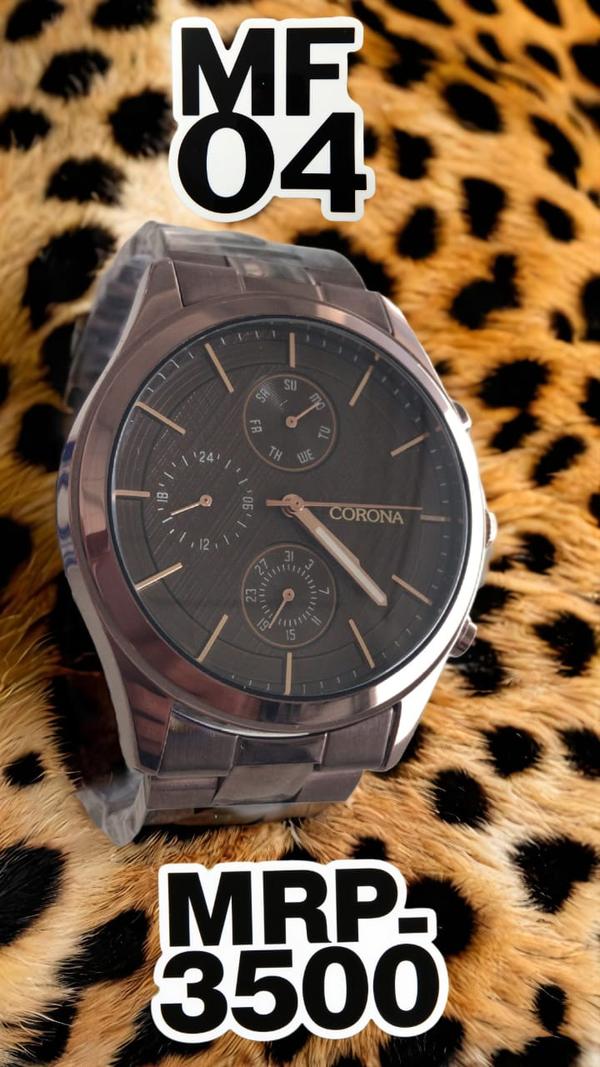 Embrace timeless elegance with this multifunction wrist watch featuring a smooth brown case and a coordinating brown dial. With its rich, monochromatic design, this watch offers a stylish and cohesive look, while still providing essential features like time, day, date, and a 24-hour subdial—perfect for those who appreciate understated luxury.