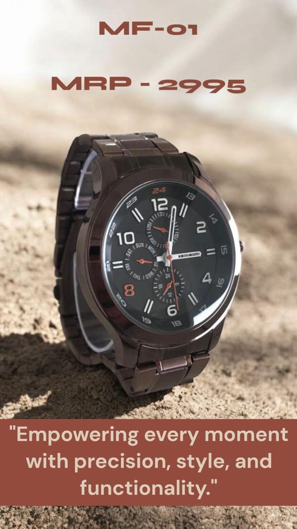 Rich and contemporary, this watch pairs a warm brown case with a sleek black dial for a distinctive, modern aesthetic. With multifunction displays showing time, day, date, and 24-hour format, it's a perfect fusion of style and utility.