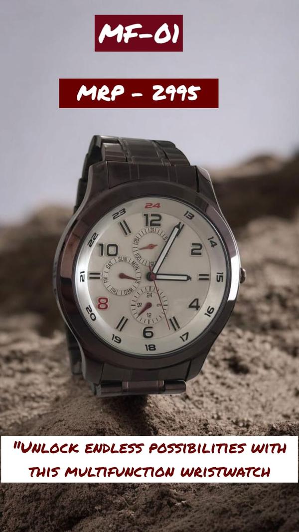 Classic with a modern twist, this timepiece features a warm brown case paired with a crisp white dial for a clean, refined look. Its multifunction display offers time, day, date, and 24-hour format—ideal for everyday sophistication.
