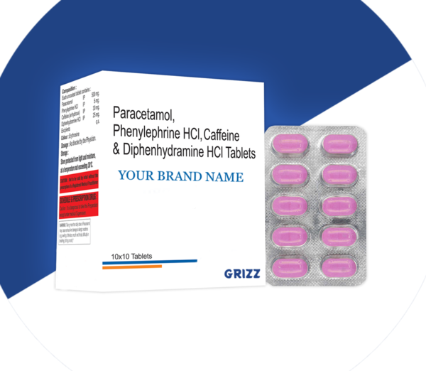Caffeine+Diphenhydramine+Paracetamol+Phenylephrine is a combination of four medicines: Paracetamol, Caffeine, Diphenhydramine, and Phenylephrine. This combination is helpful in relieving the symptoms of cold such as body ache, headache, fatigue, fever, watery eyes, sneezing, cough, sore throat, runny and stuffy nose.