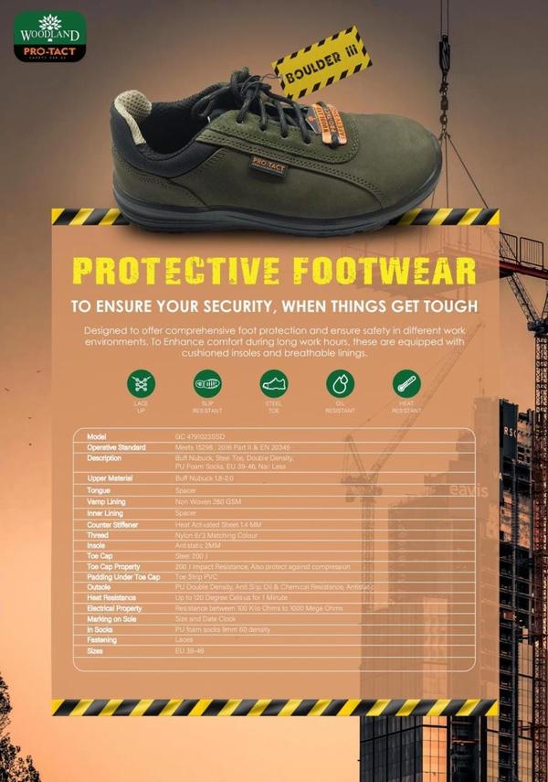 OLIVE COLOUR, UPPER BUFF GRAIN BARTON, DOUBLE DENSITY SOLE, STEEL 200J TOE CAP, COMES UNDER S1 SAFETY CATEGOURY.