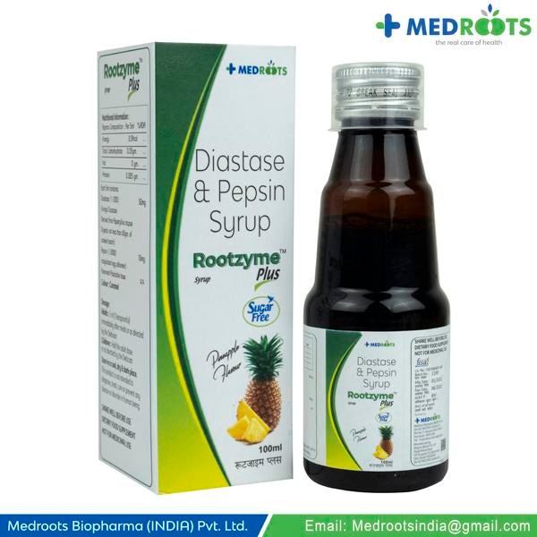 DIATASE (1;1200) 50 MG + PEPSIN SYRUP (1:3000) 10MG SUGAR FREE -Fungal Diastase+pepsin is a digestive aid primarily used to treat digestive disorders. It is also an appetite stimulant (increases hunger) that effectively treats acid indigestion (heartburn), flatulence (gas), epigastric distress (upper abdominal pain), and eructation (burping).