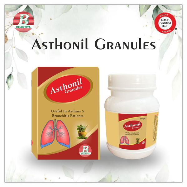 Asthonil Granules is a natural herbal remedy designed to support respiratory health. Formulated with a blend of powerful herbs, it helps alleviate symptoms of asthma, bronchitis, and other respiratory conditions. Asthonil promotes easy breathing, reduces inflammation, and strengthens lung function. Trusted for its effectiveness, it’s a safe and natural solution to improve overall respiratory wellness and vitality.