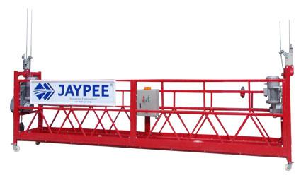 JAYMAC Rope Suspended Platform Hoist,Platform Length 7.5 Meter,Platform And Roop Support to Red Painted for best protection against corrosion / Electro galvanized for best protection against corrosion / Aluminium.Steel Wire Rope is 2 Nos working wire ropes & 2 Nos safety wire rope of 4T316 X 19W IWS – 9.1 of 100 meterslength each. Galvanized wire rope with proper “U” clamps. 4 Nos heavy hammer weights are provided for vertical Alignment & stability of wire rope.Hammer weight for wire rope locking. Locking arrangement for upper counter weights Anti Tilting cut off Top Limit Switch