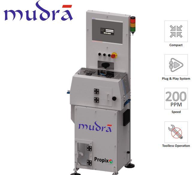 FEATURESµ Compact modular design for all types of outsert folding linesµ 15” Touch screen IPC with user-friendly mullingual user interfaceµ An accurate system that ensures no duplicacy of UIDs on outsertsµ Auto print format selecon as per product seleconµ A standalone system with the built-in facility to generate UIDs as per user selecon. That isquanty, number of digits in the 2D code along with prefix & suffixµ Facility to import UIDs from external fileµ Incremental / Decremental serial number 2D code prinngµ TIJ printer prints high-quality 2D code & low maintenanceCompactSpeedPlug & Play SystemToolless Operaon200PPM- Online Outsert Serializaon MachinePropix Technologies Pvt. Ltd. info@propixtech.com | www.propixtech.comµ High resoluon smart camera for 2D code inspecon with gradaon as per ISO/IEC 15415 andGS1 Validaonµ Unique transport system with top belt drive ensure stable & aligned leaflet movementµ Completely secured & enclosed system with polycarbonate top coverµ No separate printer-camera adjustmentµ Toolless sengs ensure minimum changeover meµ Encoder based tracking of product ensures foolproof rejeconµ Integrated rejecon bin with rejecon bin full sensorµ Various interlocks like rejecon verificaon, low air pressureµ 4 user levels & role management - Administrator, Supervisor, Operator & QAµ Various statutory reports like audit trials, producon summary & user acvity reportsµ Meets 21 CFR Part 11 & GAMP complianceµ Suitable product size (mm): 35 X 35 to 80 x 80, Thickness (mm): 5 to 16µ Overall machine dimensions (mm): 615 L, 530 W, 1581 H