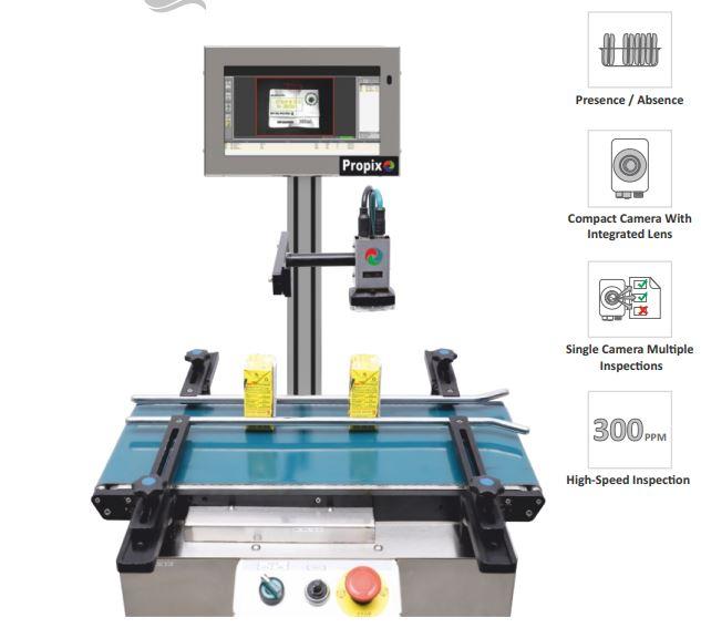 FEATURESµ Simple & reliable vision inspecon system for different industry applicaonsµ Touch screen with user-friendly mullingual user interfaceµ A single high-resoluon smart camera performs mulple inspecons of various objects.µ State of the art customised reflecon-free illuminaon suitable for all type of inspeconsand objectsµ Addional camera opon for barcode inspeconµ Product manager ulity available to create & save the productµ Meets 21 CFR Part 11 & GAMP compliance- Presence / Absence Vision Inspecon SystemPropix Technologies Pvt. Ltd. info@propixtech.com | www.propixtech.comMULTIPLE APPLICATIONSFEATURESµ Inspecon based on shape, size & colorŸ Presence / Absence Orientaon Count Paern Mix-up Dimensionµ 4 user levels & role management – Administrator, Supervisor, Operator & QAµ Various statutory non-editable reports like audit trail, product / batch wise reportsµ Flexibility to choose as per applicaon and machine requirementŸ Rejecon unit-air nozzle / pusher basedŸ Rejecon verificaon sensorŸ Rejecon bin with rejecon bin full sensorŸ Packaging machine stop signal